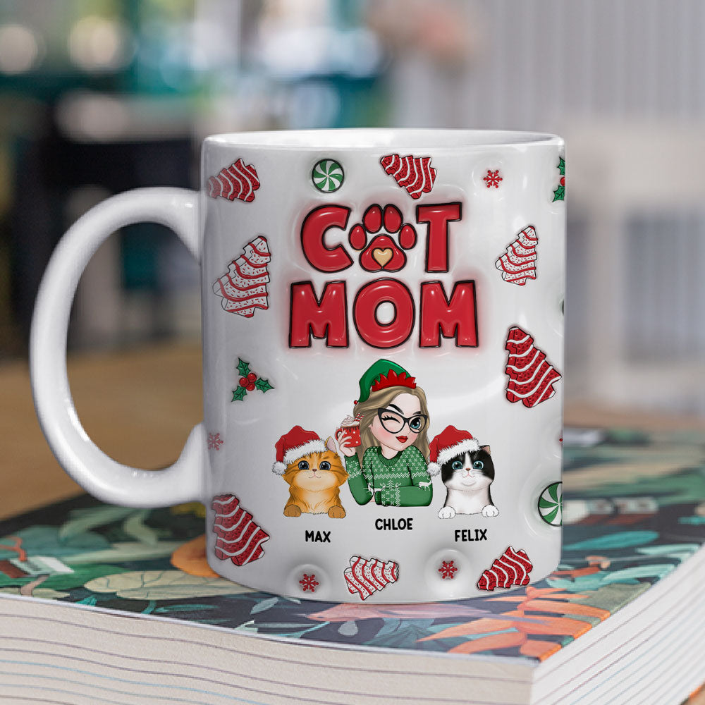 Cat Mom Tree Design Personalized Custom 3D Inflated Effect 11oz/15oz Ceramic Mug