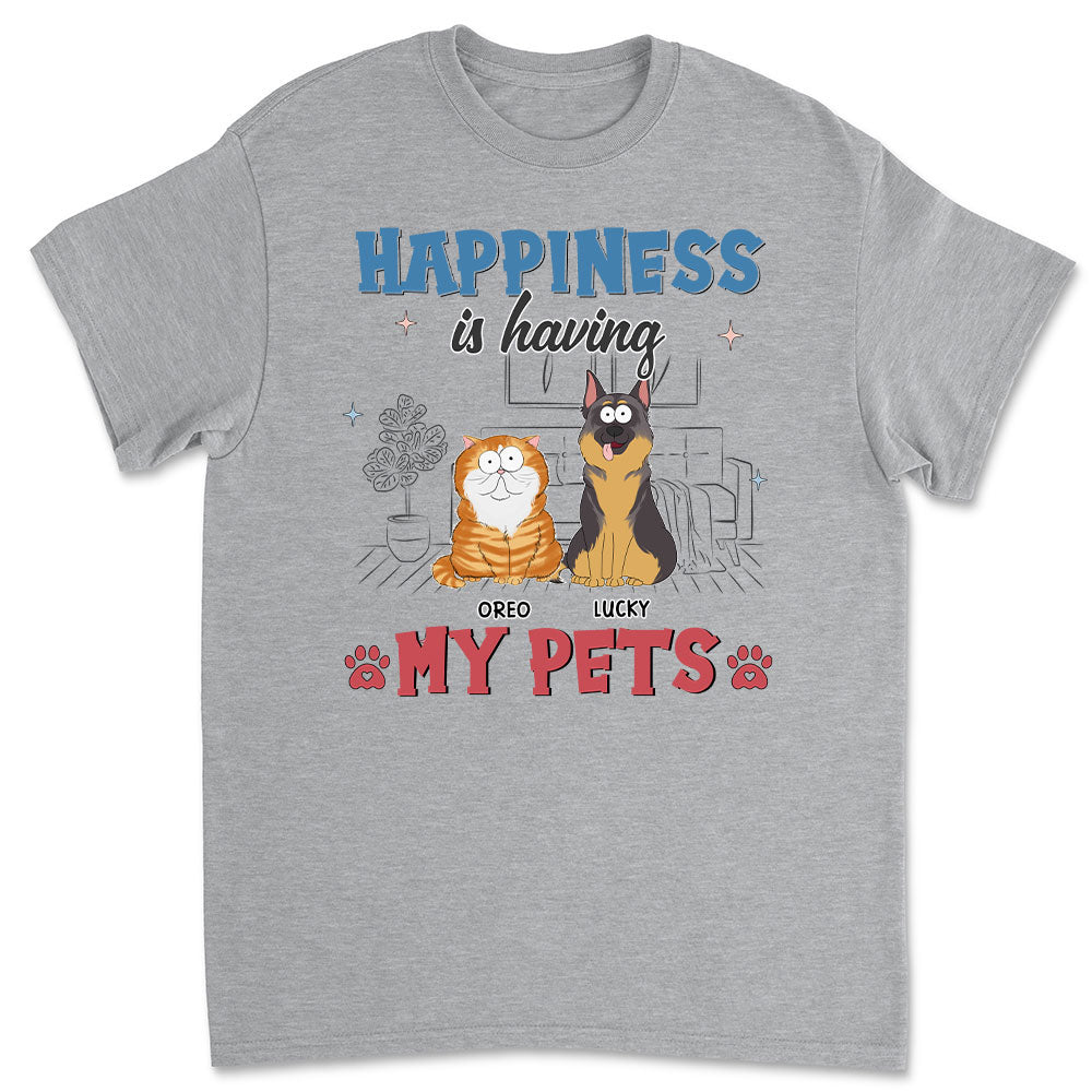 Happiness Is Having a Pet - Personalized Custom Unisex 5.3 oz Heavy Cotton T-shirt for Pet Lovers