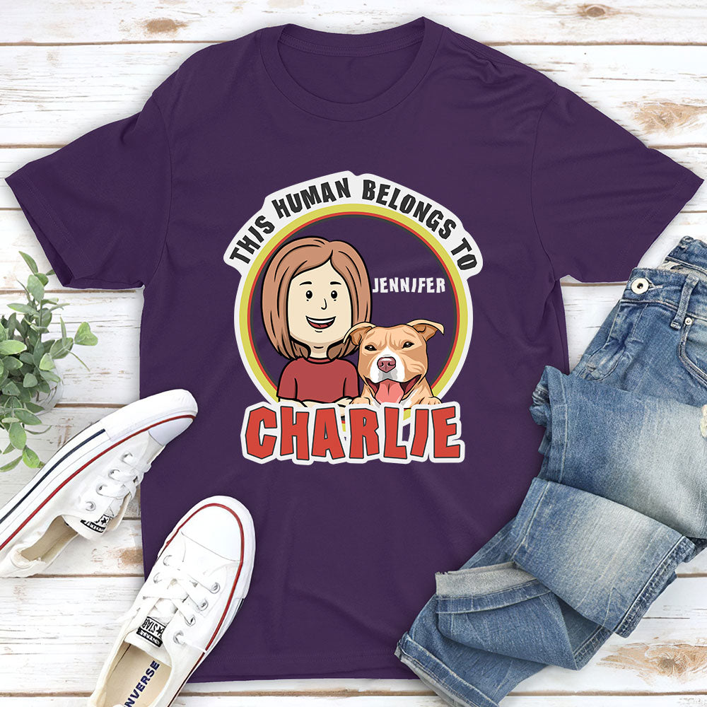 This Human Belongs To - Personalized Custom Unisex 5.3 oz T-shirt for Pet Lovers
