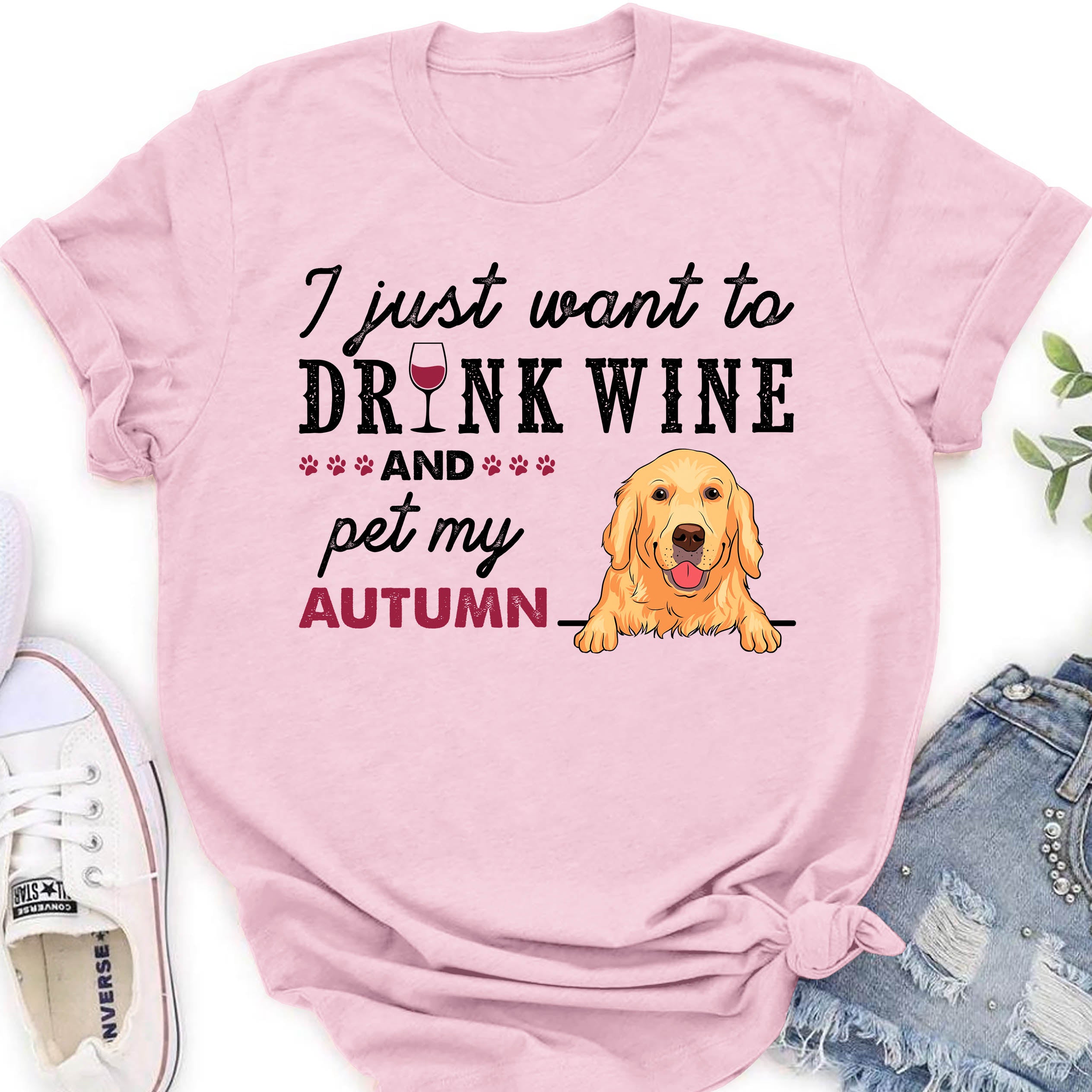 Drink Wine And Pet - Personalized Custom Unisex 5.3 oz T-shirt for Pet Lovers