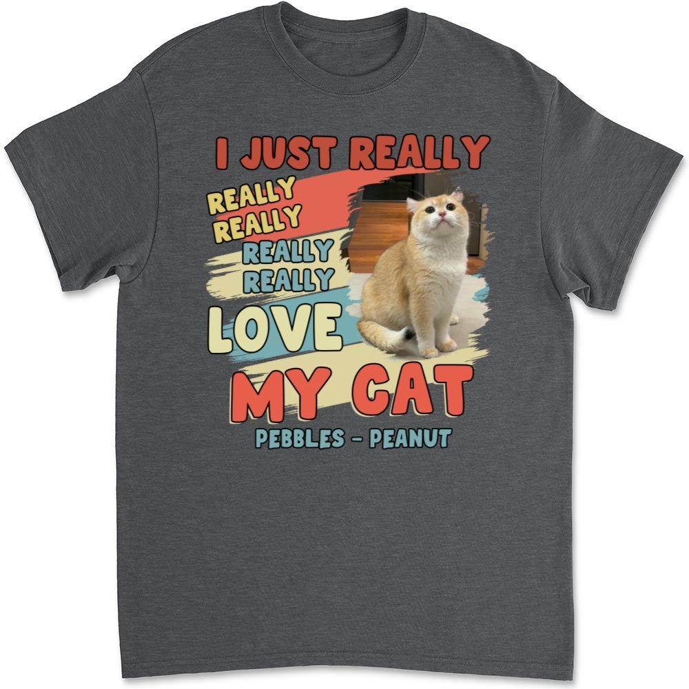 Personalized Custom Unisex 'I Just Really Love My Cats' Photo T-Shirt - 5.3 oz, Perfect Gift for Pet Lovers