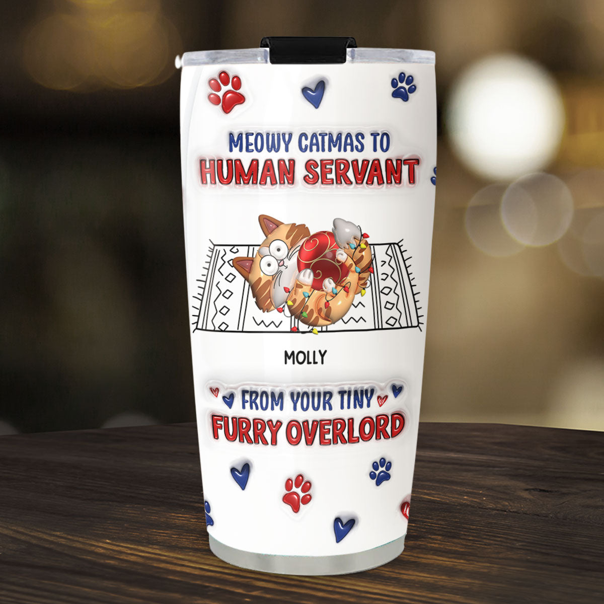 Meowy Catmas Personalized 3D Inflated Effect Custom Tumbler - High - Quality 20oz Stainless Steel Drinkware