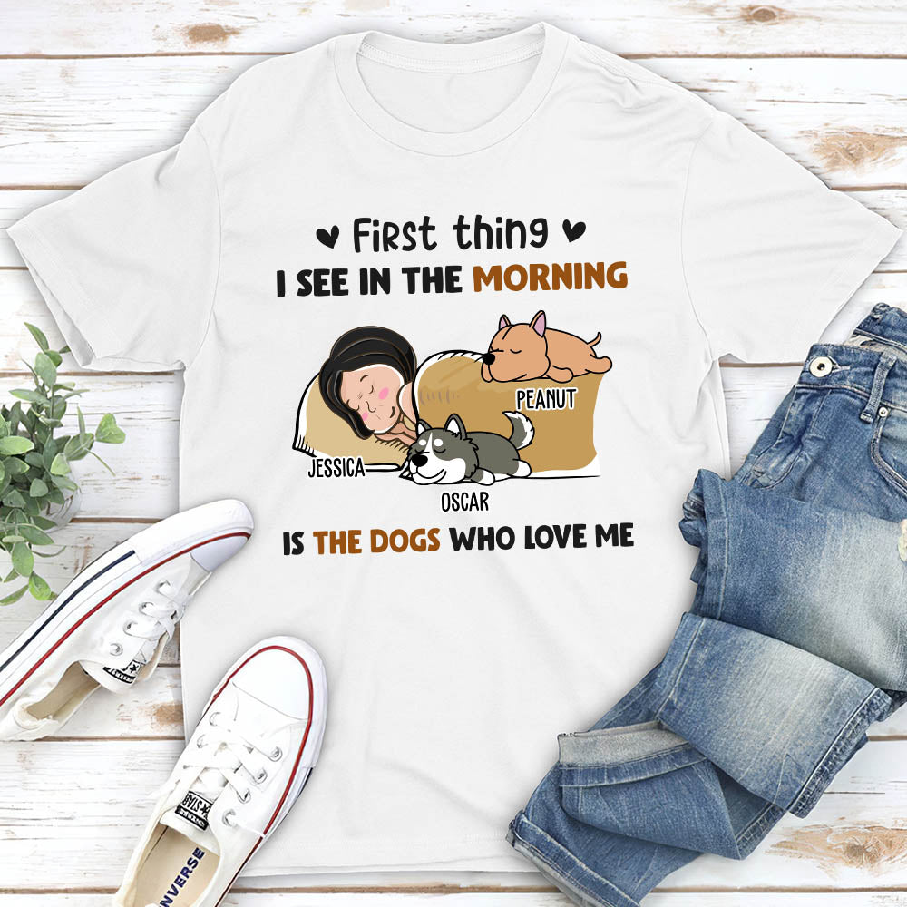 Morning First Thing - Personalized Custom Premium Men's 4.2 oz T-shirt for Pet Lovers