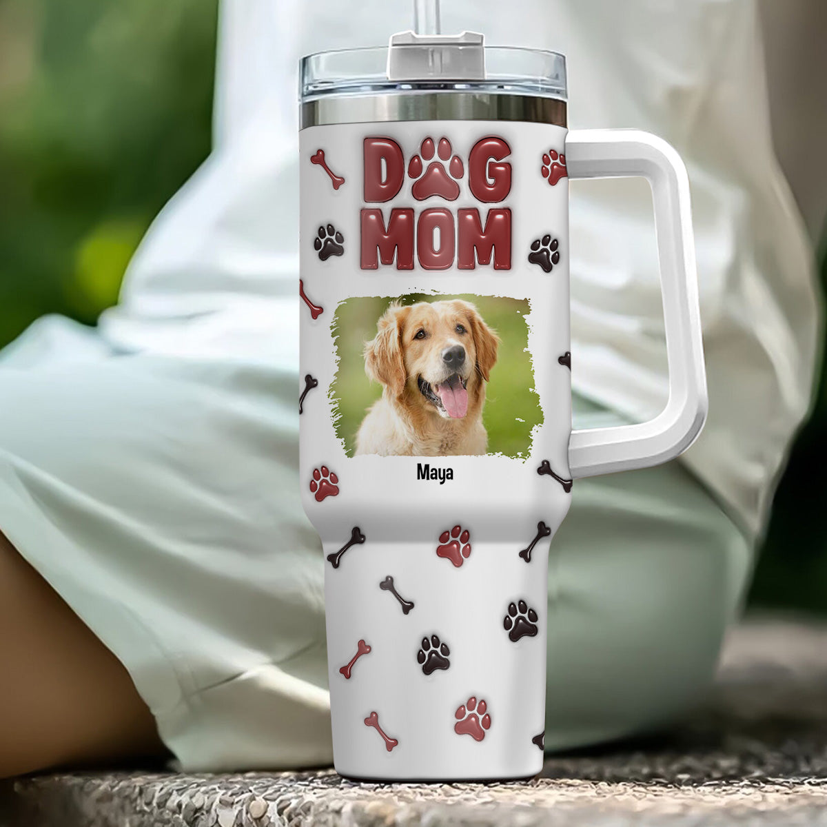 Charming Dog Mama Personalized 3D Inflated Effect Printed 40 Oz Stainless Steel Tumbler - Ideal Custom Gift