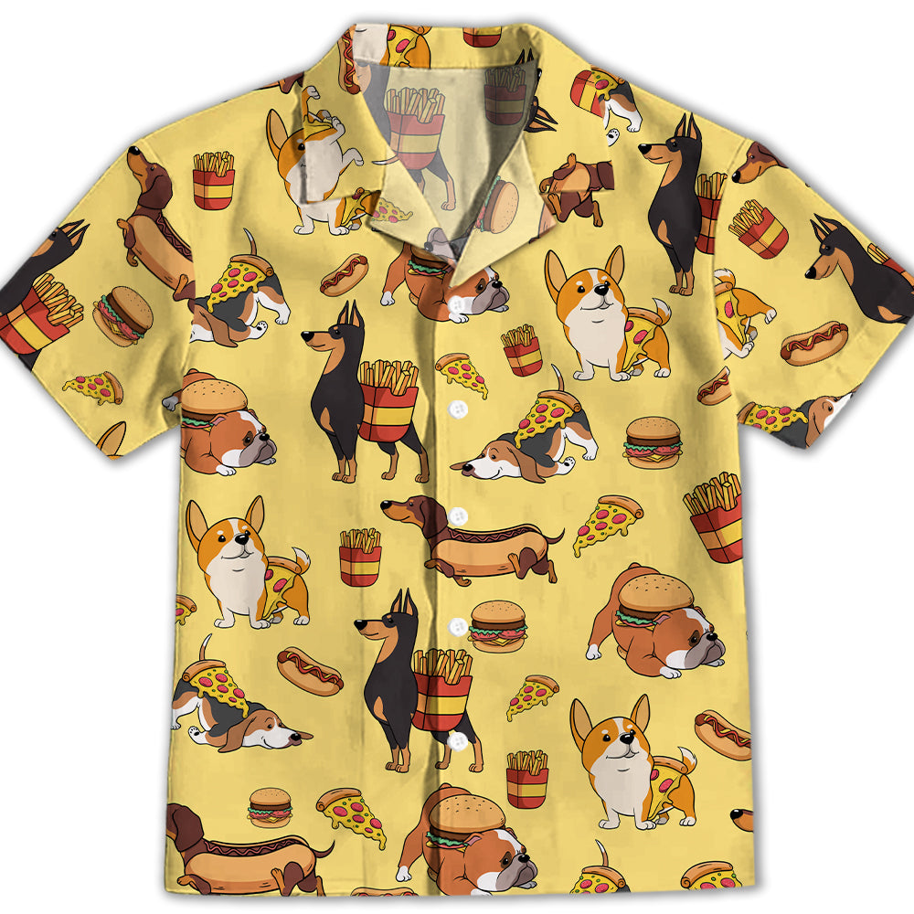 Adorable Dog and Fast Food Themed Kids Button - up Shirt
