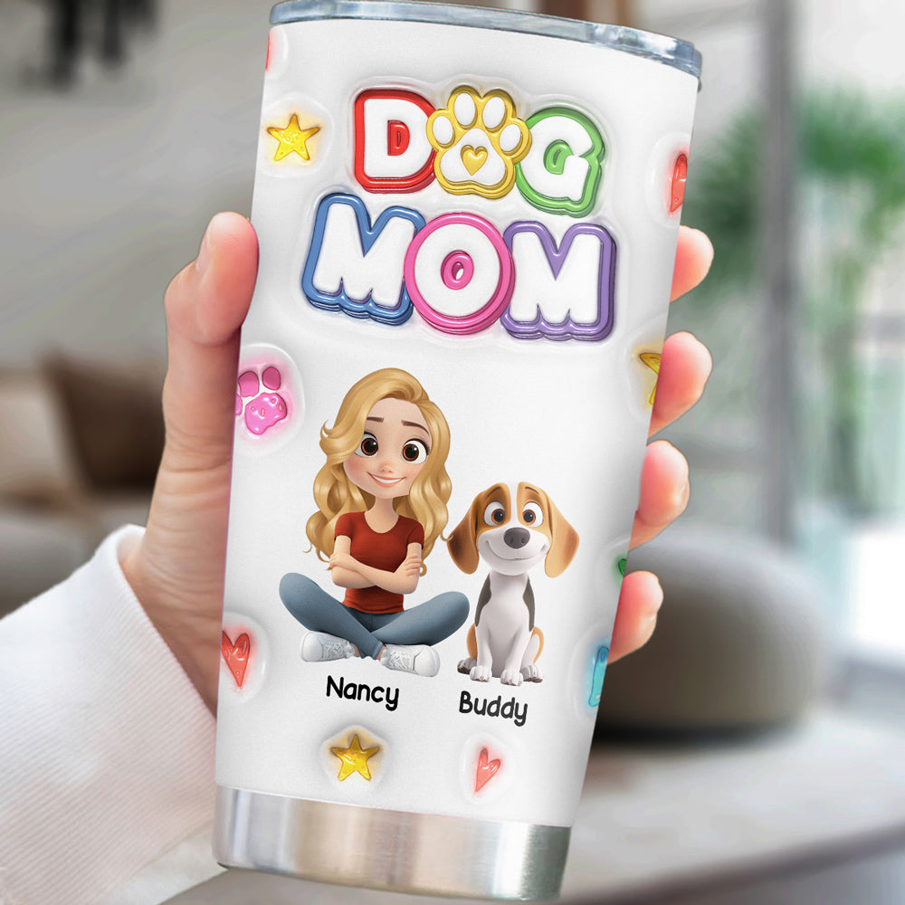 Best Dog Mom Ever Personalized Custom 3D Inflated Effect Crayon - Style Tumbler, 20oz