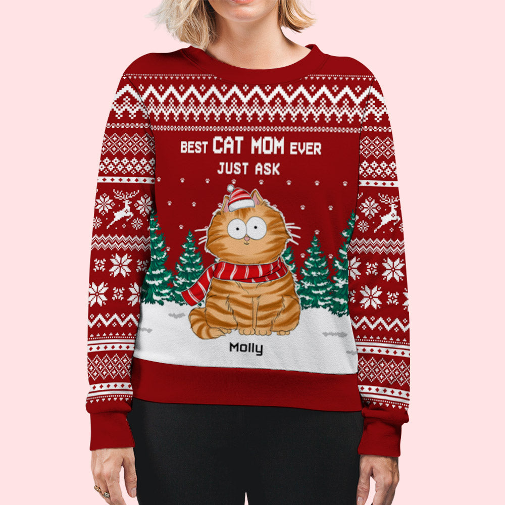 Best Cat Mom Ever - Customizable All-Over-Print Unisex 8.8 oz Polyester Blend Sweatshirt