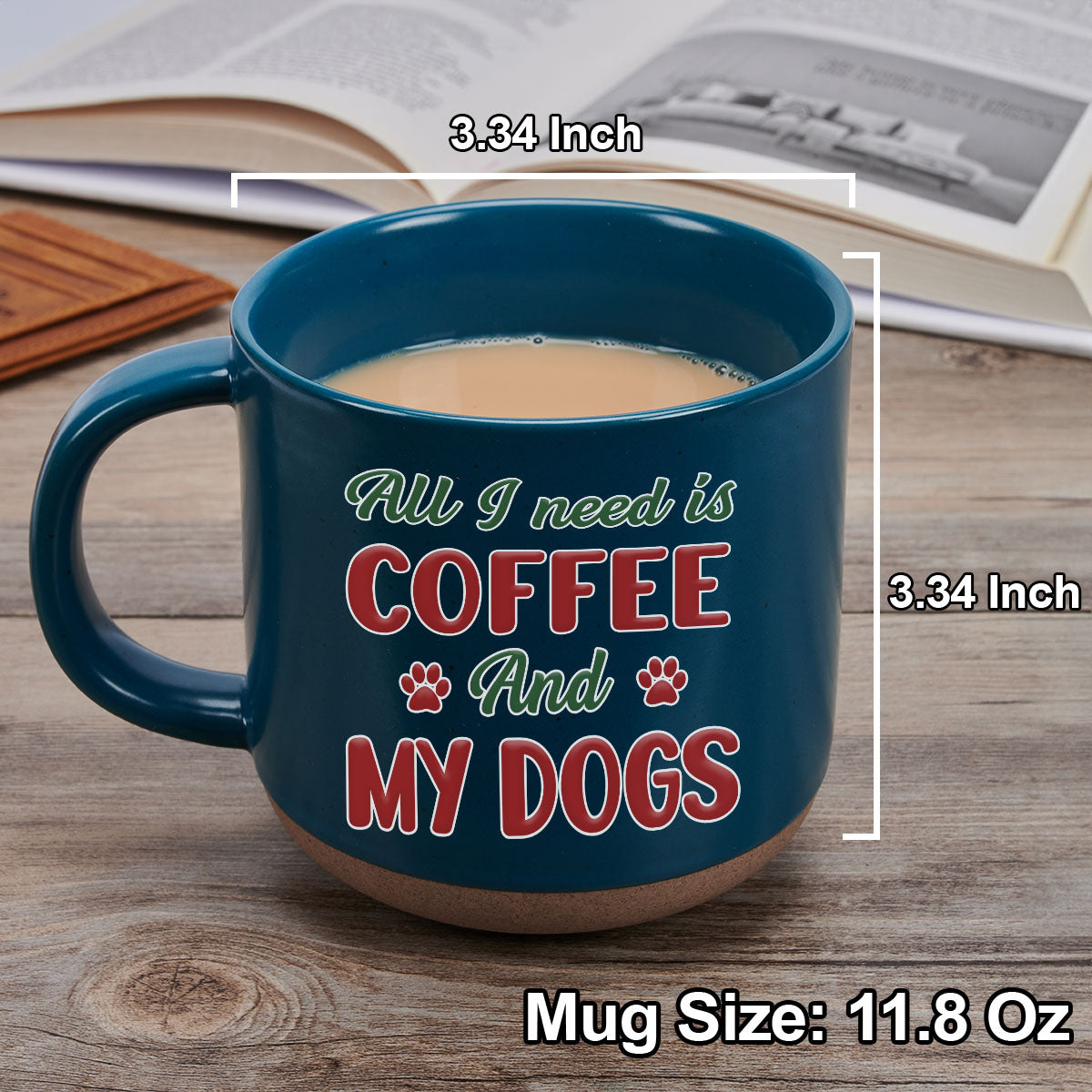 All I Need Is My Dog - 11oz Personalized Custom Ceramic Pottery Mug in Dark Blue or White