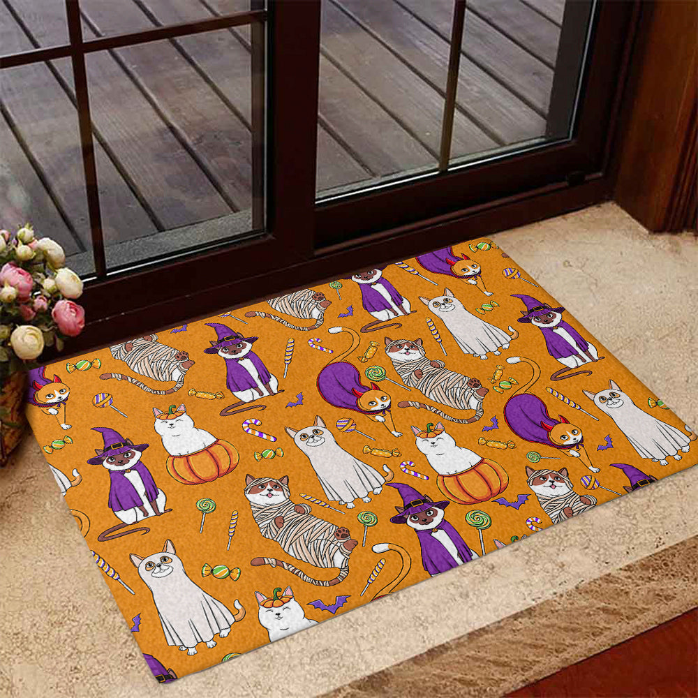 Halloween Pattern Cat Personalized Doormat with Dog's Picture - Ideal Gift for Pet Lovers