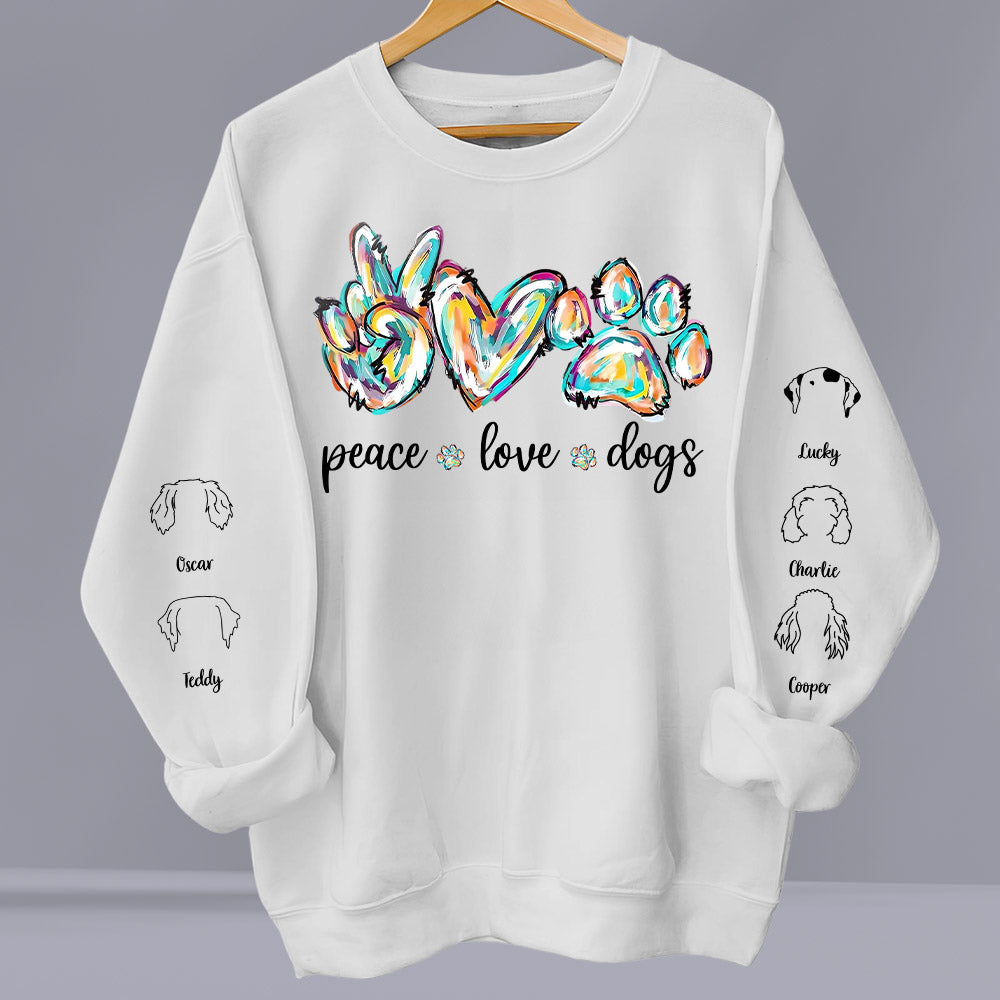 Peace Love Dog Colorful - Personalized Custom Unisex 8.0 oz Sweatshirt for Pet Lovers