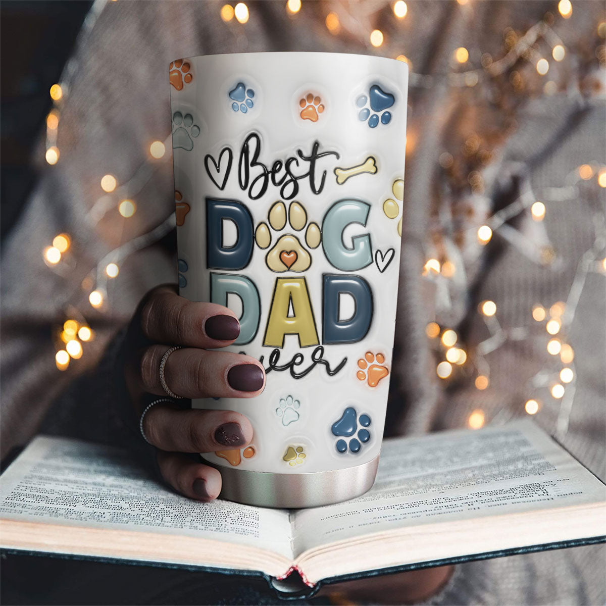 Best Dog Dad - Personalized Custom 3D Inflated Effect Stainless Steel 20oz Tumbler with BPA-Free Lid