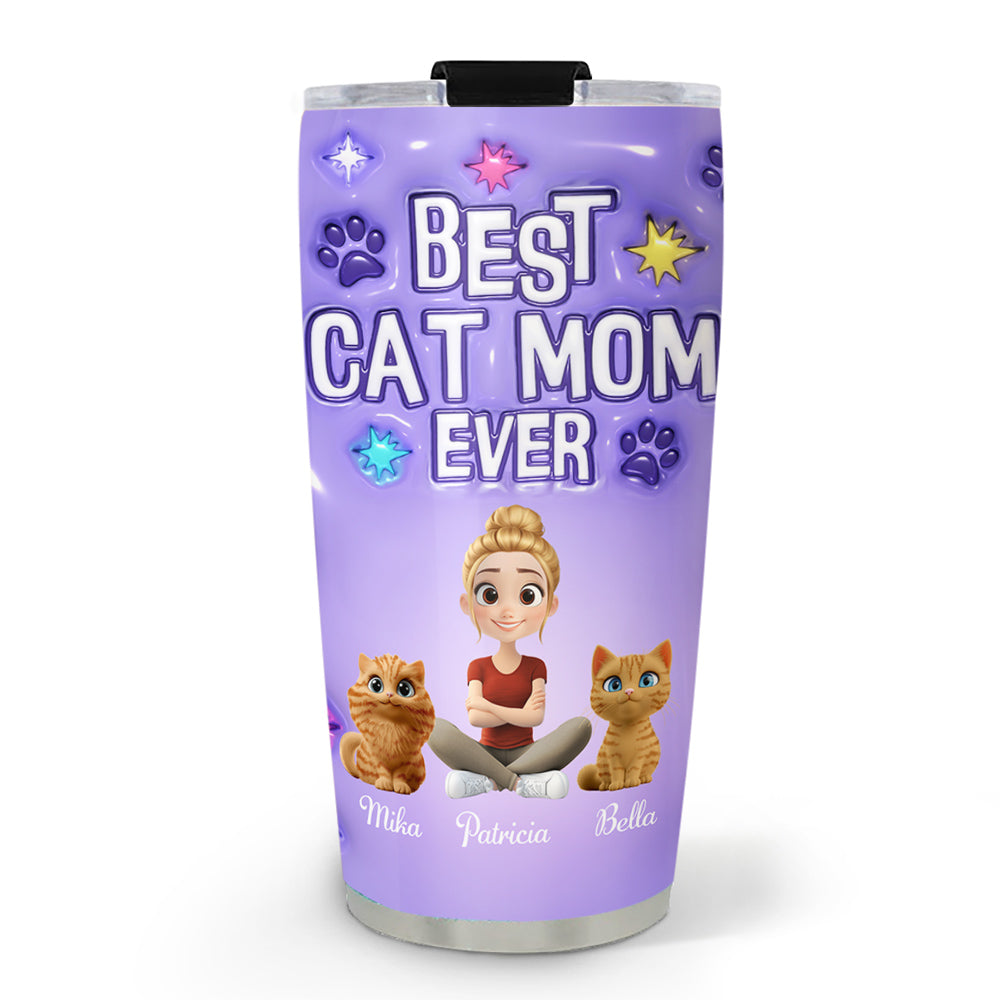 Cat Mom Power - Exclusive Personalized Custom 3D Inflated Effect 20oz Stainless Steel Tumbler