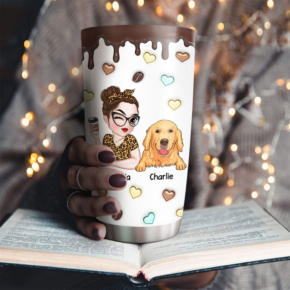 Unique Personalized Custom 3D Inflated Coffee And Dog Tumbler - 20oz High - Quality Stainless Steel