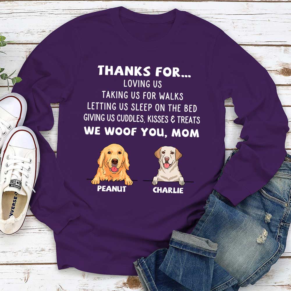 Dog Thanks For... - Personalized Custom Unisex 6.0 oz Long Sleeve T-shirt for Pet Lovers