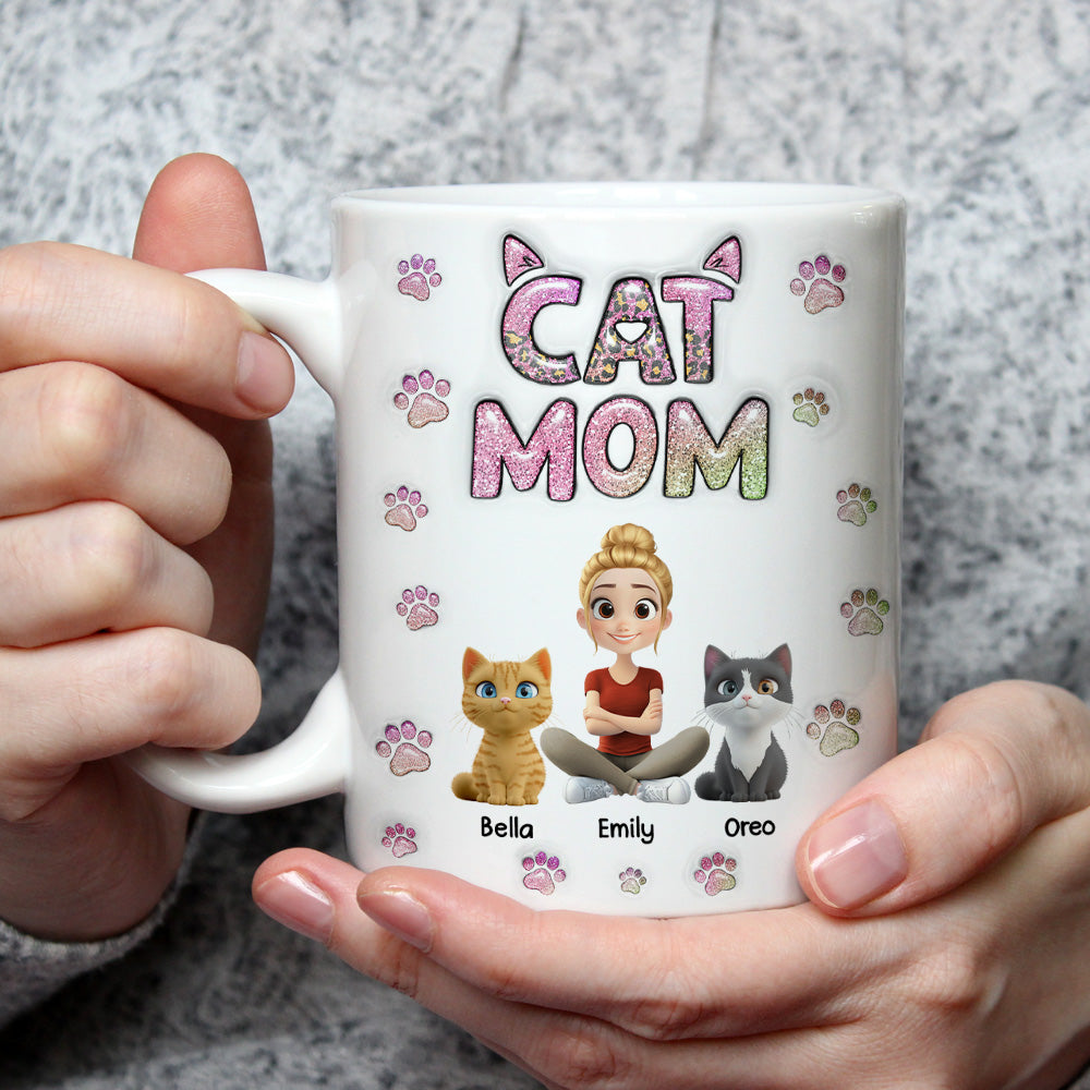Adorable Cat Mom Chibi - Personalized Custom 3D Inflated Effect 11oz Ceramic Mug