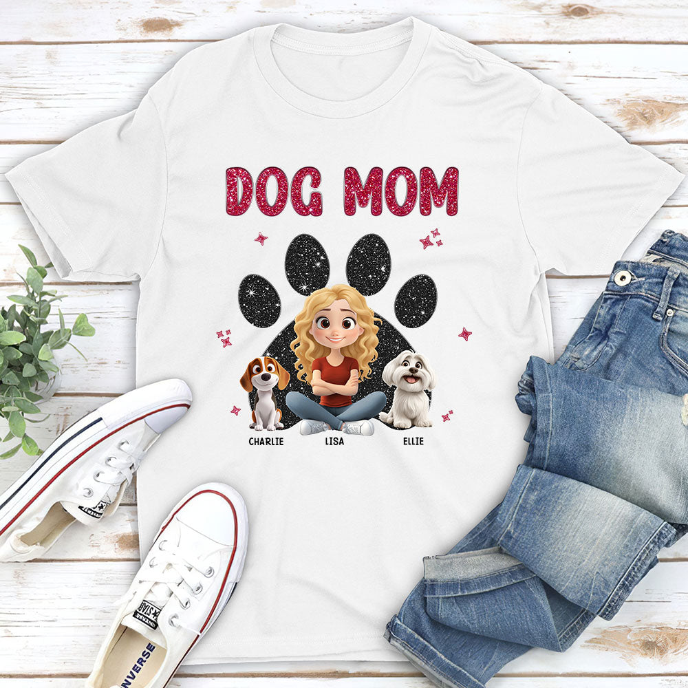Stylish Dog Mom Mum Black Blink - Personalized Custom Unisex 5.3 oz T-shirt