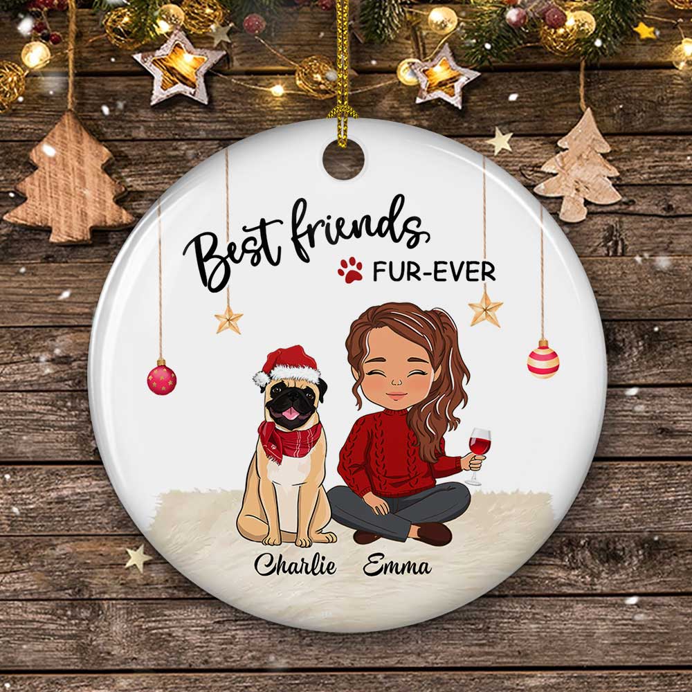 Best Friend Fur-ever - Personalized Custom 3-inch Diameter Circle Ceramic Christmas Ornament for Pet Lovers