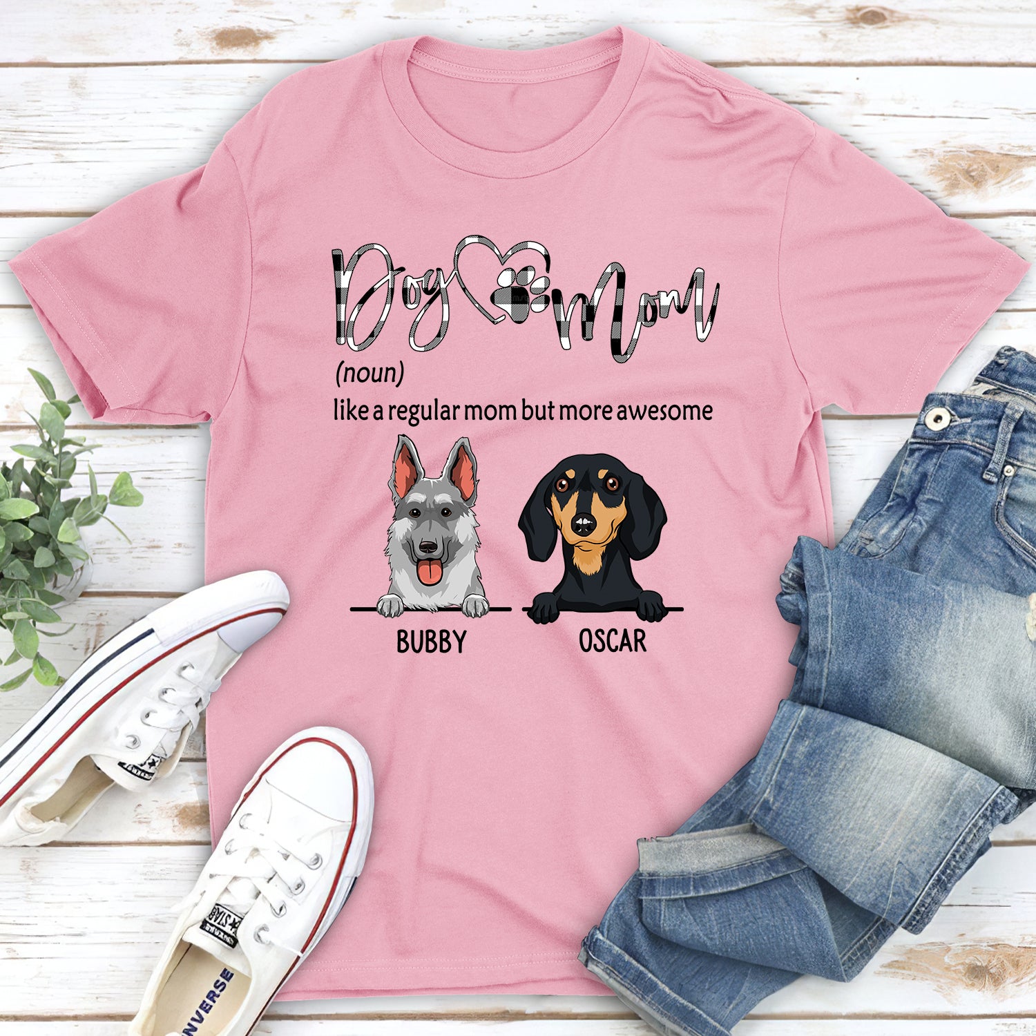 Dog Mom Heart - Personalized Custom Unisex 5.3 oz Heavy Cotton T-shirt