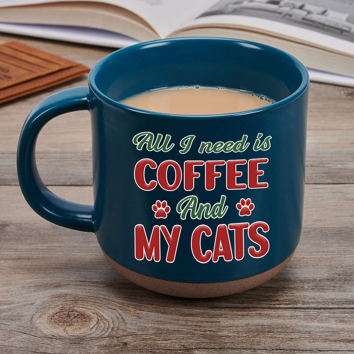 All I Need Is My Dog Version Cat - 11oz Personalized Custom Ceramic Mug in Dark Blue and White