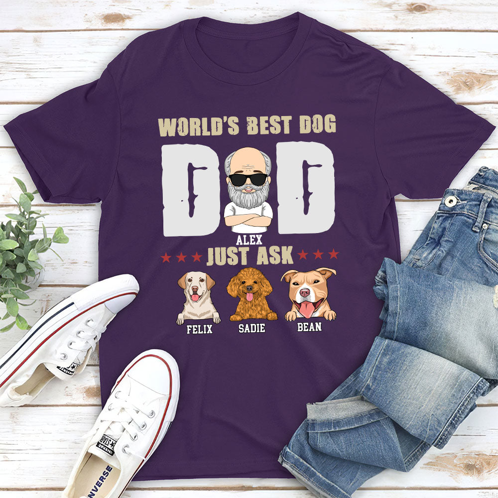 World's Best Dog Dad - Personalized Custom Unisex 5.3 oz Heavy Cotton T-shirt with Copyrighted Artwork