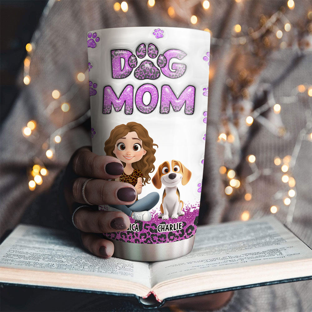 Dog Mom Leopard Version 2 - Personalized 3D Inflated Effect Custom Tumbler, 20oz, High - Quality Stainless Steel