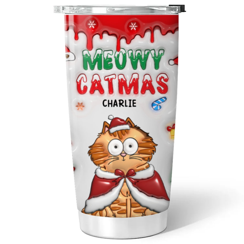 Meowy Christmas Personalized 3D Inflated Effect 20oz Custom Tumbler for Cold & Hot Drinks