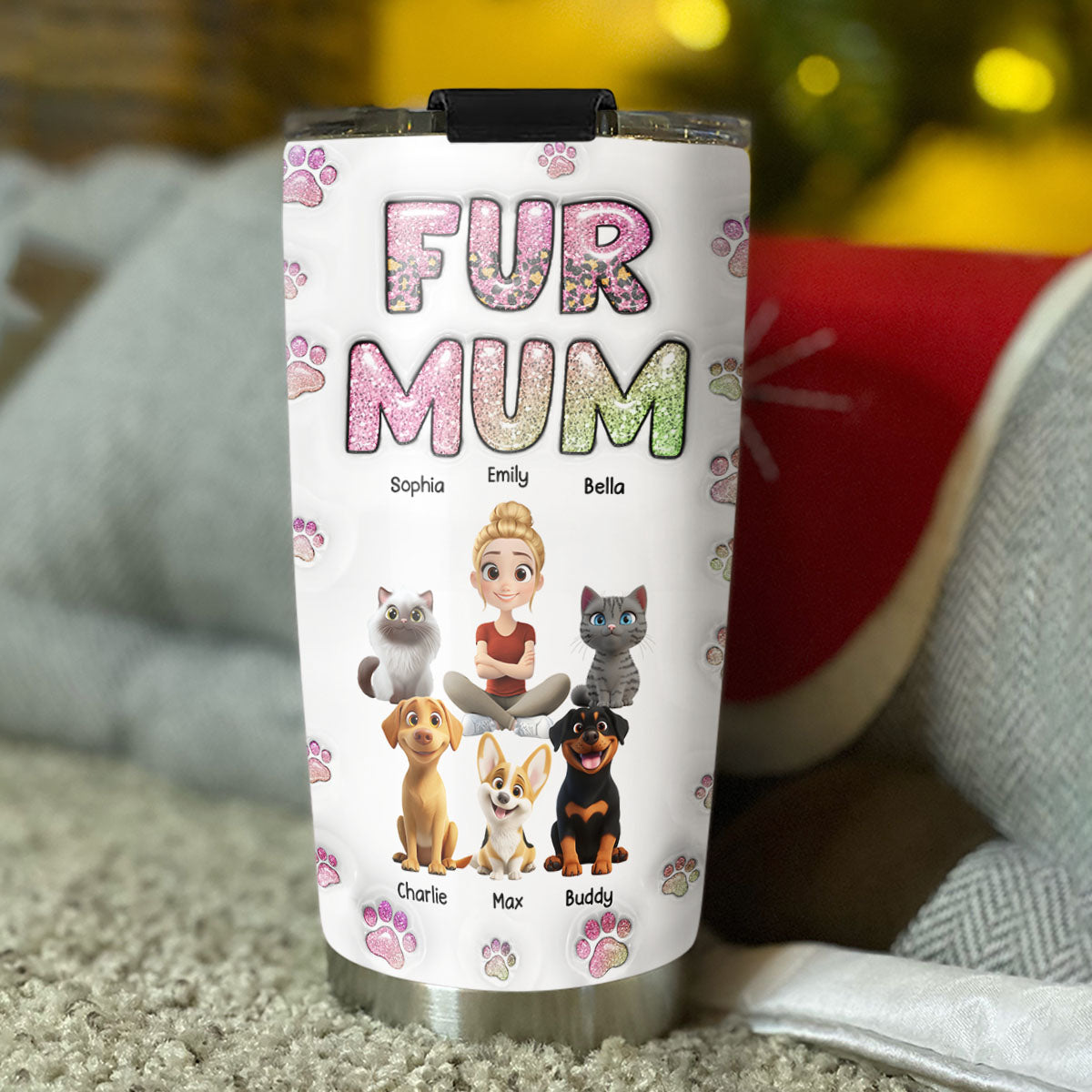Fur Mom Lovely Chibi - Personalized Custom 3D Inflated Effect 20oz Stainless Steel Tumbler for All Occasions