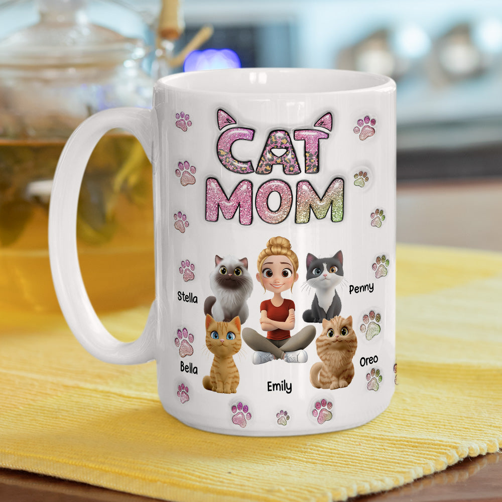 Adorable Cat Mom Chibi - Personalized Custom 3D Inflated Effect 11oz Ceramic Mug
