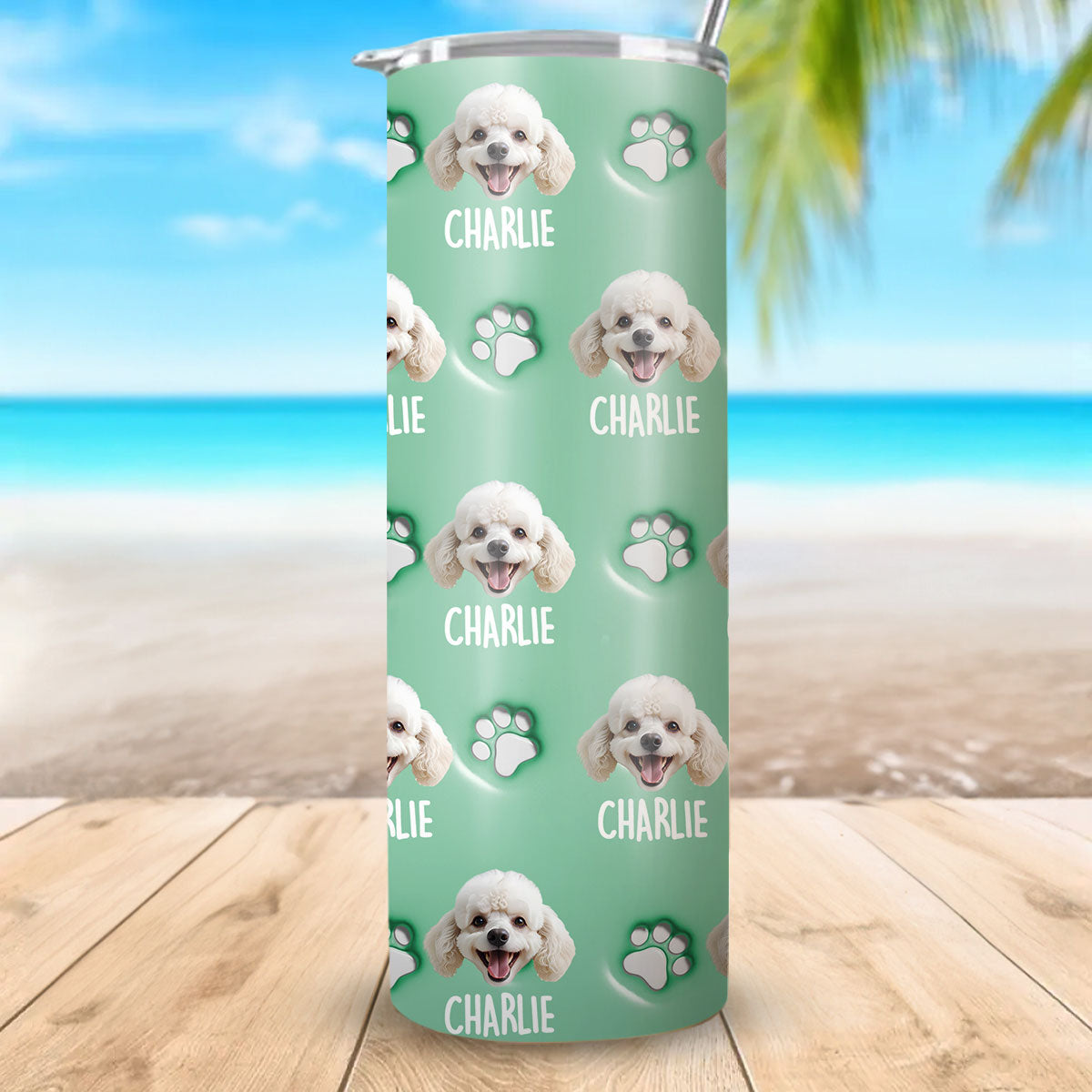 Happy Dog - Personalized Custom 3D Inflated Effect SUS 304 Skinny Tumbler for Mom and Special Ladies