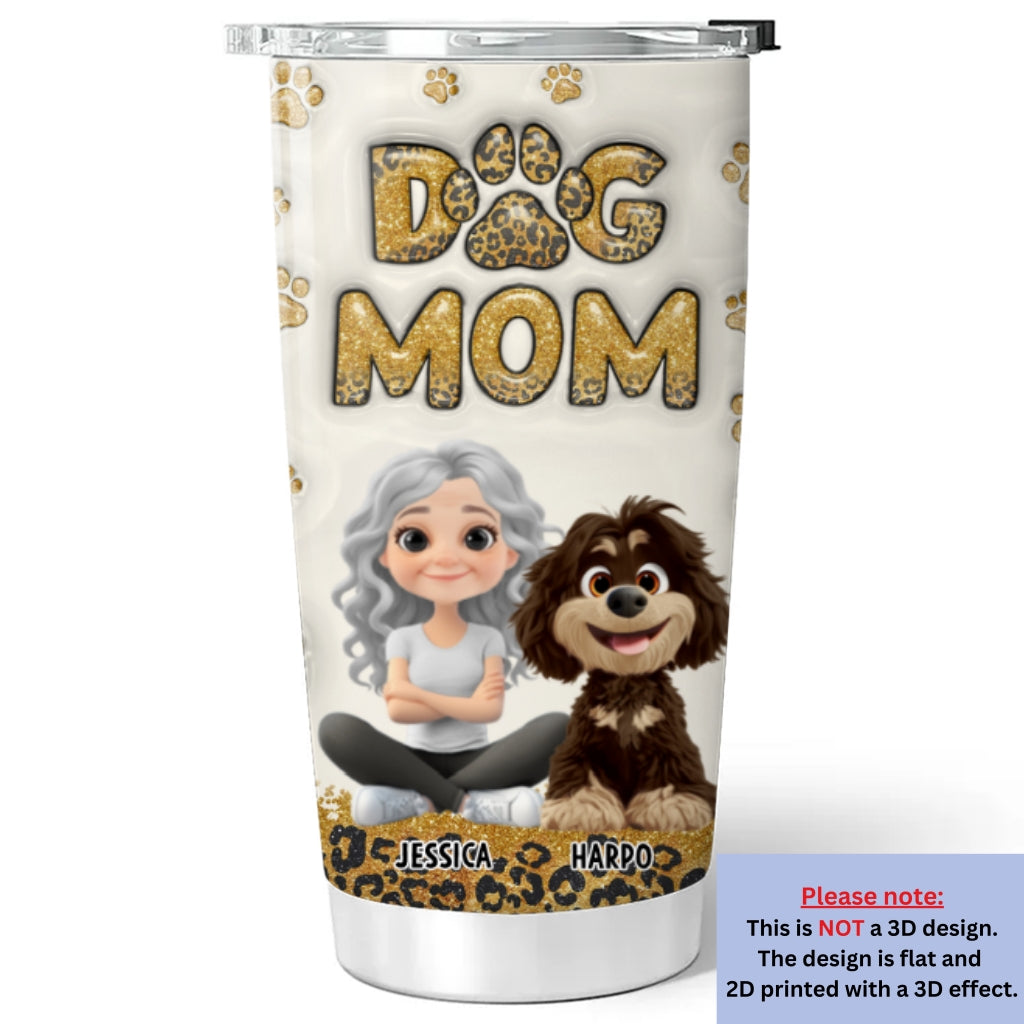 Dog Mom Leopard - Personalized Custom 3D Inflated Effect 20oz Stainless Steel Tumbler