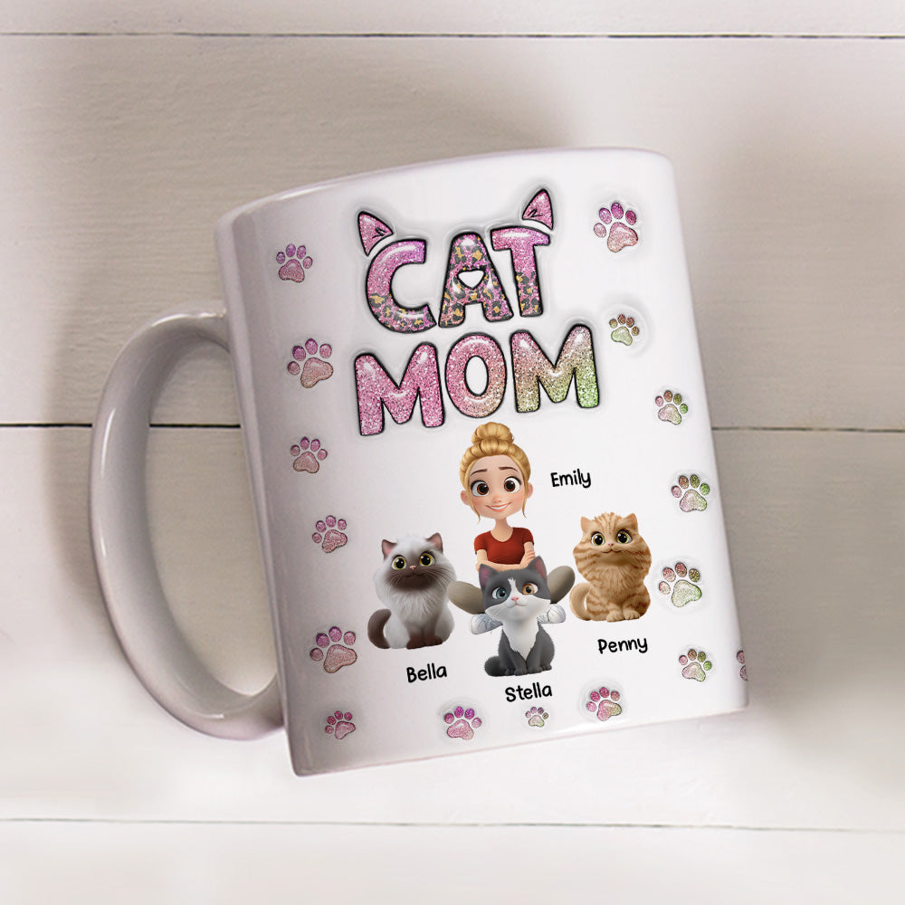 Adorable Cat Mom Chibi - Personalized Custom 3D Inflated Effect 11oz Ceramic Mug