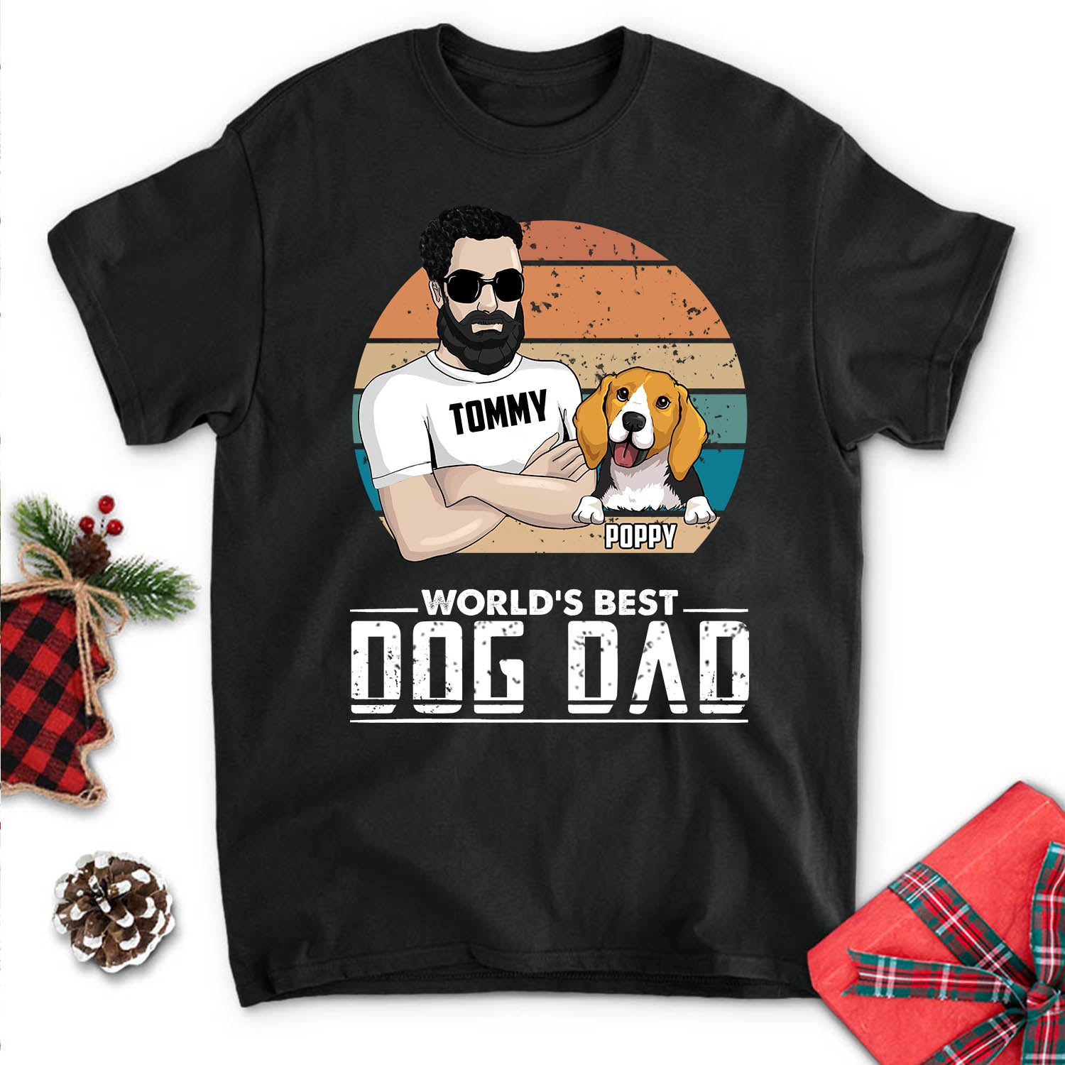 World's Best Dog Dad Retro - Personalized Custom Unisex 5.3 oz T-shirt for Pet Lovers