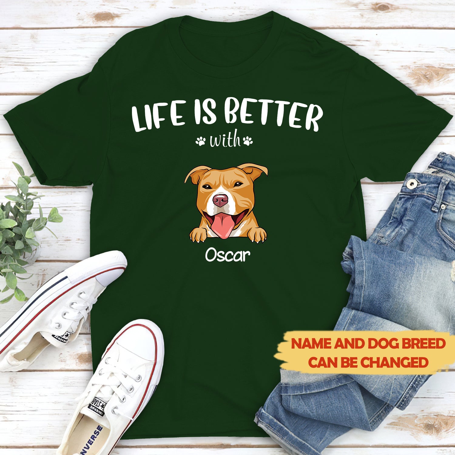 Life is better (White text) - Personalized Custom Unisex 5.3 oz Heavy Cotton T-shirt