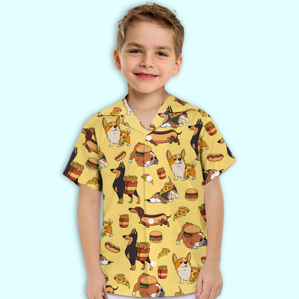 Adorable Dog and Fast Food Themed Kids Button - up Shirt