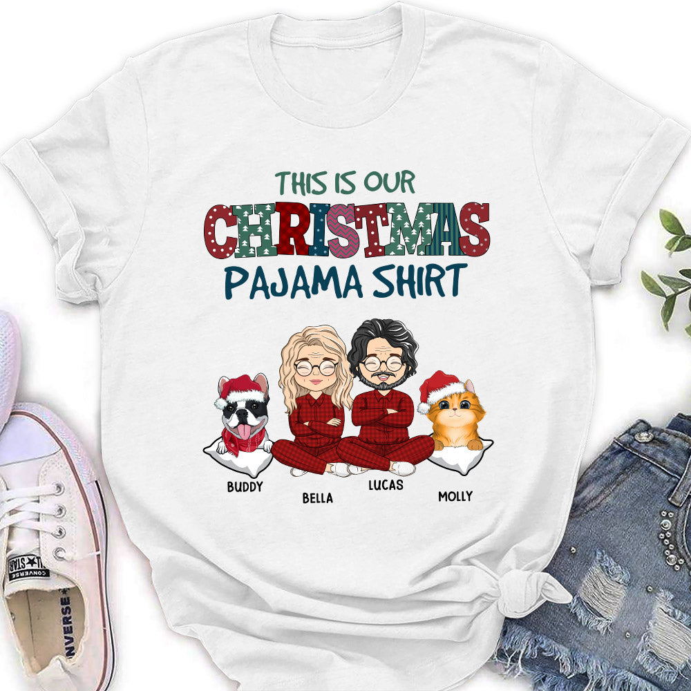 Personalized Custom Christmas Pajama Couple Women's T-shirt - Ideal Gift for Pet Lovers