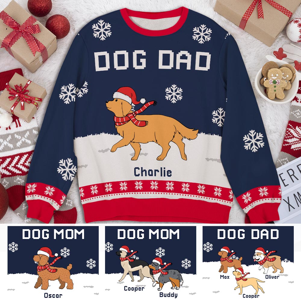Stylish Personalized Custom All-Over-Print Navy Dog Dad Mom Winter Sweatshirt