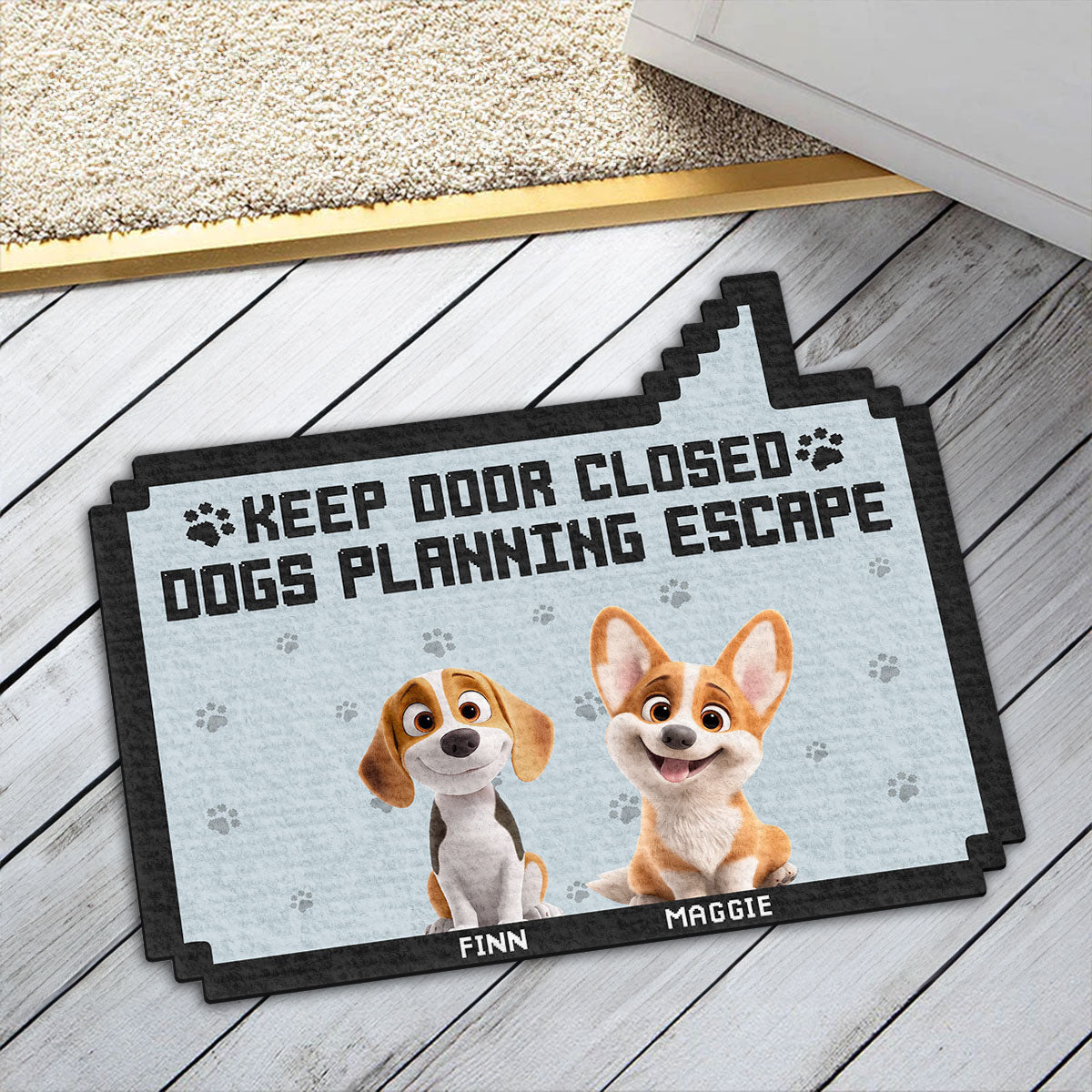 Personalized Custom 'Keep Door Closed Pixel' Doormat for Pet Lovers