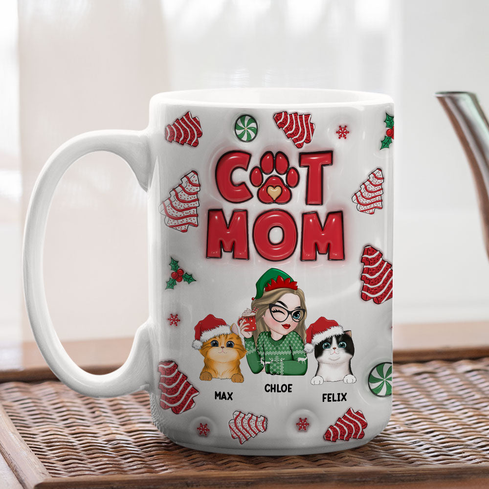 Cat Mom Tree Design Personalized Custom 3D Inflated Effect 11oz/15oz Ceramic Mug
