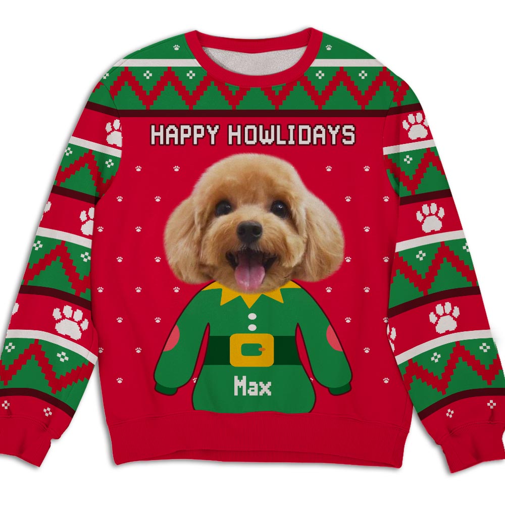 Christmas Dog Face - Personalized Custom Photo All-Over-Print Unisex 8.8 oz Polyester Blend Sweatshirt for Dog Lovers