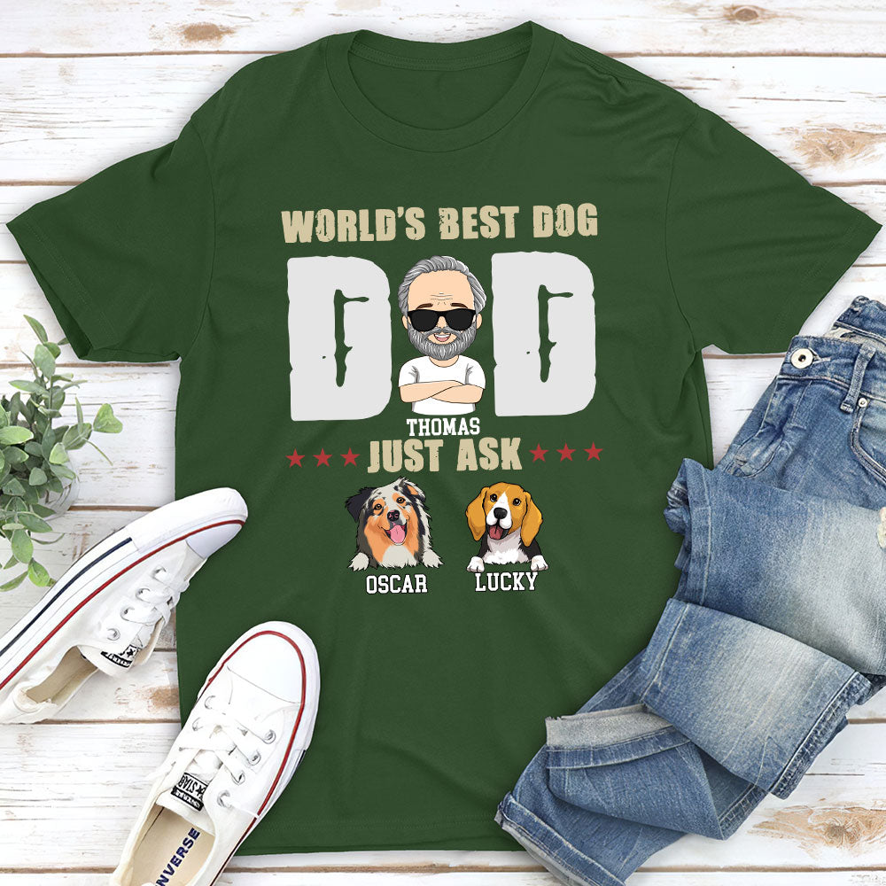 World's Best Dog Dad - Personalized Custom Unisex 5.3 oz Heavy Cotton T-shirt with Copyrighted Artwork