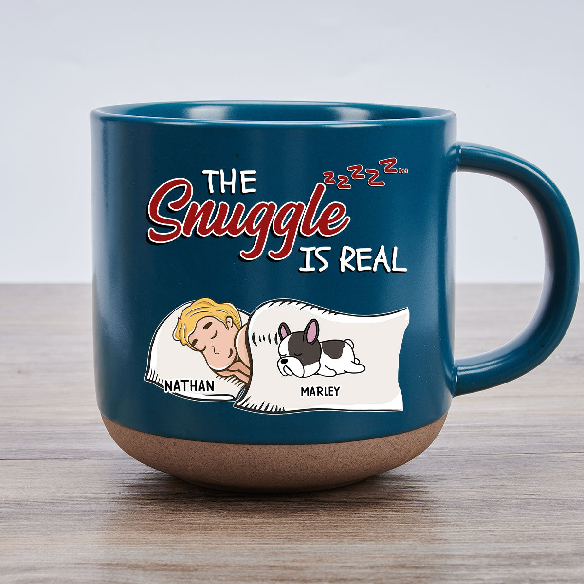 The Cuddle - 11oz Personalized Custom Ceramic Pottery Mug in Dark Blue or White