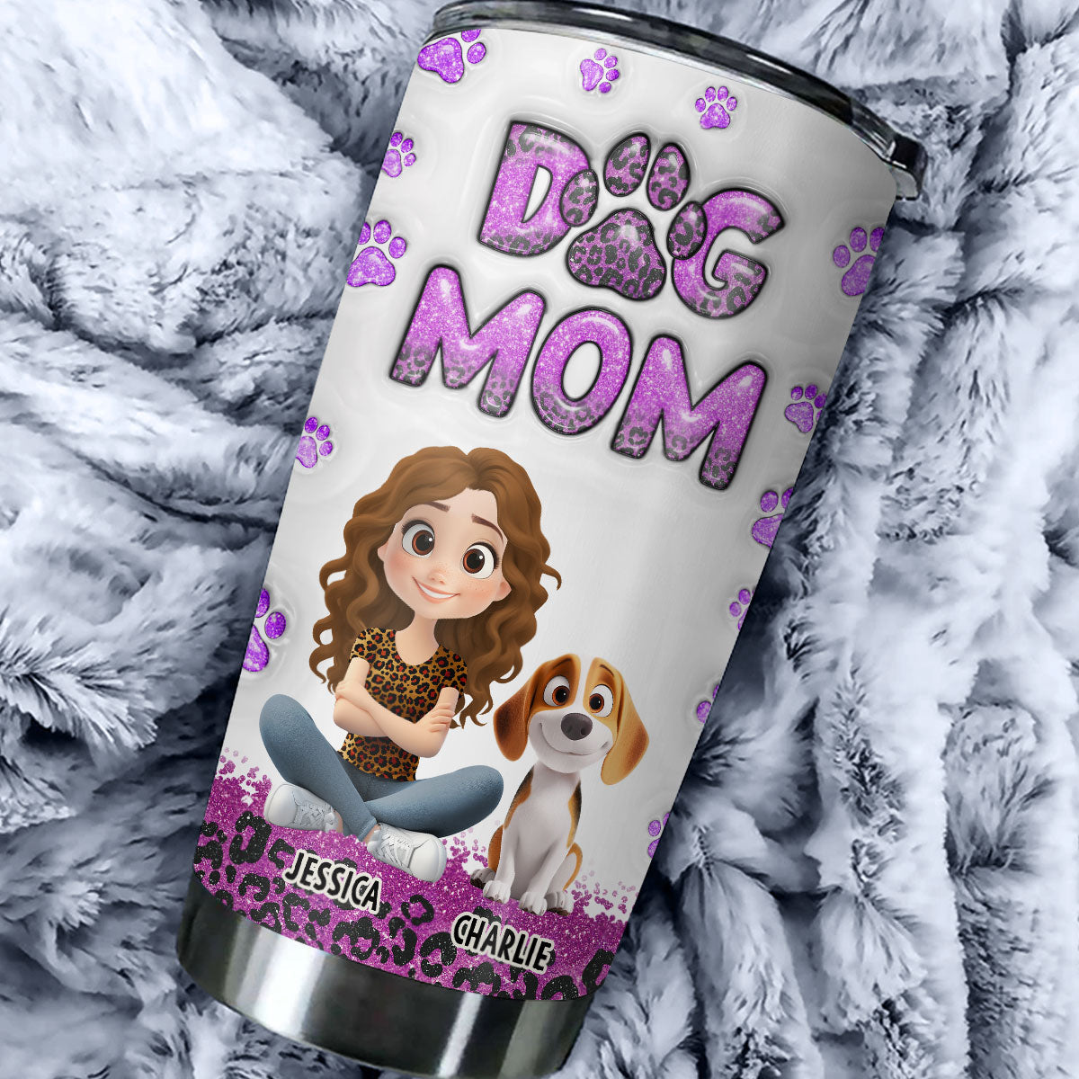 Dog Mom Leopard Version 2 - Personalized 3D Inflated Effect Custom Tumbler, 20oz, High - Quality Stainless Steel