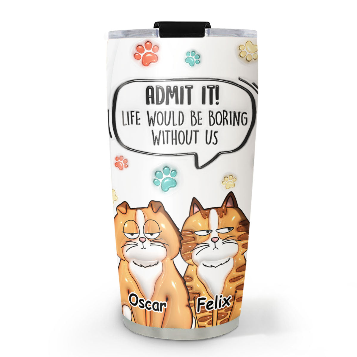 Adorable Personalized Custom 3D Inflated Effect Cat Tumbler - 20oz High - Quality Stainless Steel