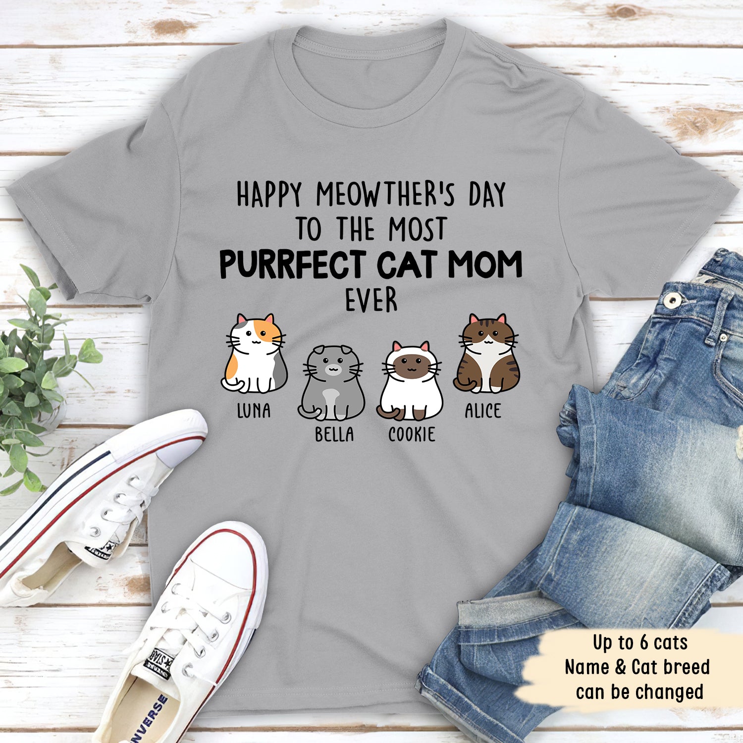 Purrfect Cat Mom - Personalized Custom Unisex 5.3 oz T-shirt - Ideal Gifts For Cat Lovers