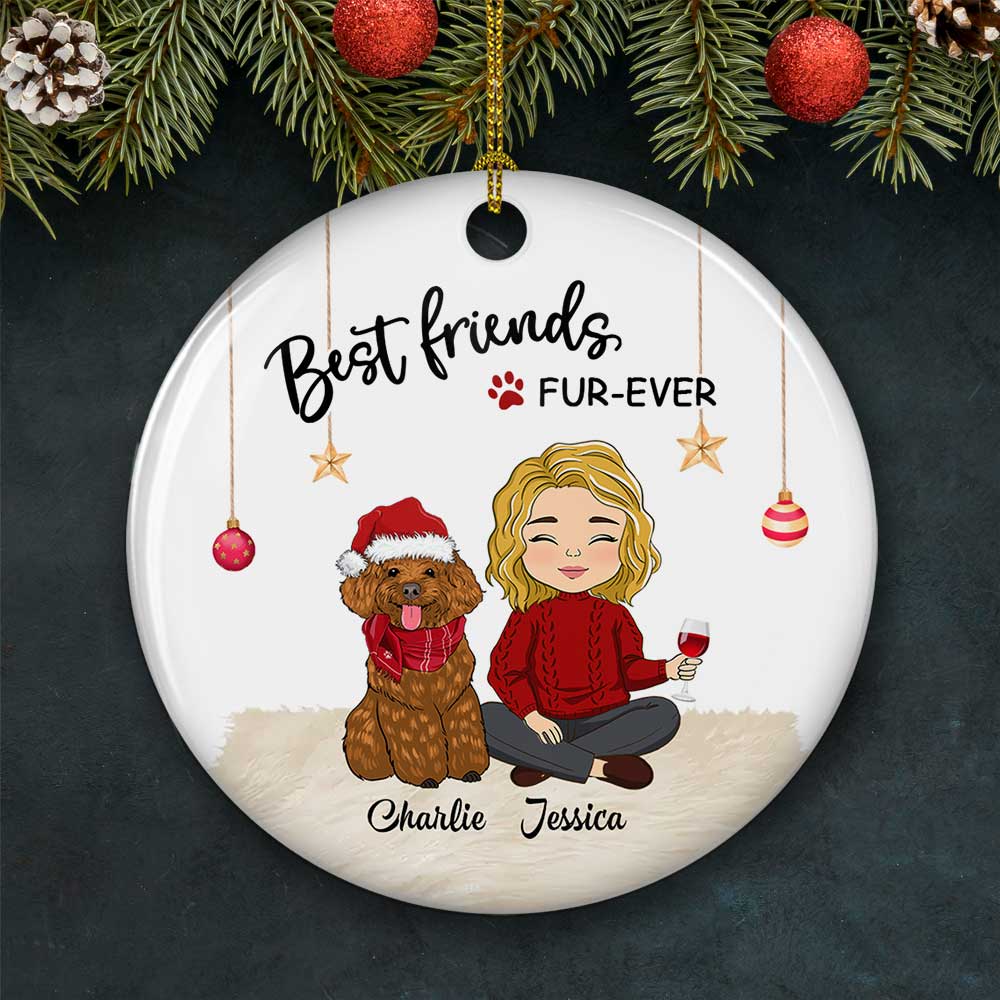 Best Friend Fur-ever - Personalized Custom 3-inch Diameter Circle Ceramic Christmas Ornament for Pet Lovers