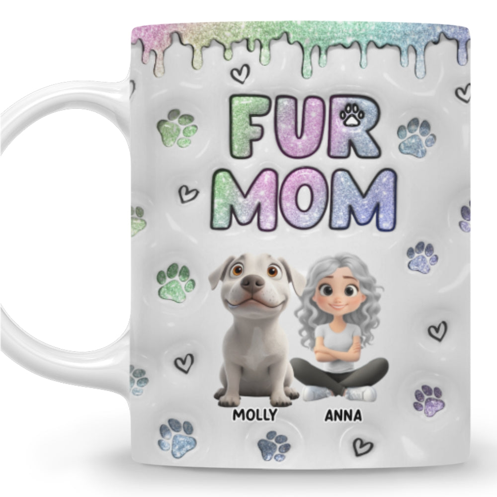 Charming Personalized Custom 3D Inflated Effect Lovely Chibi Fur Mom Mug - 11oz & 15oz