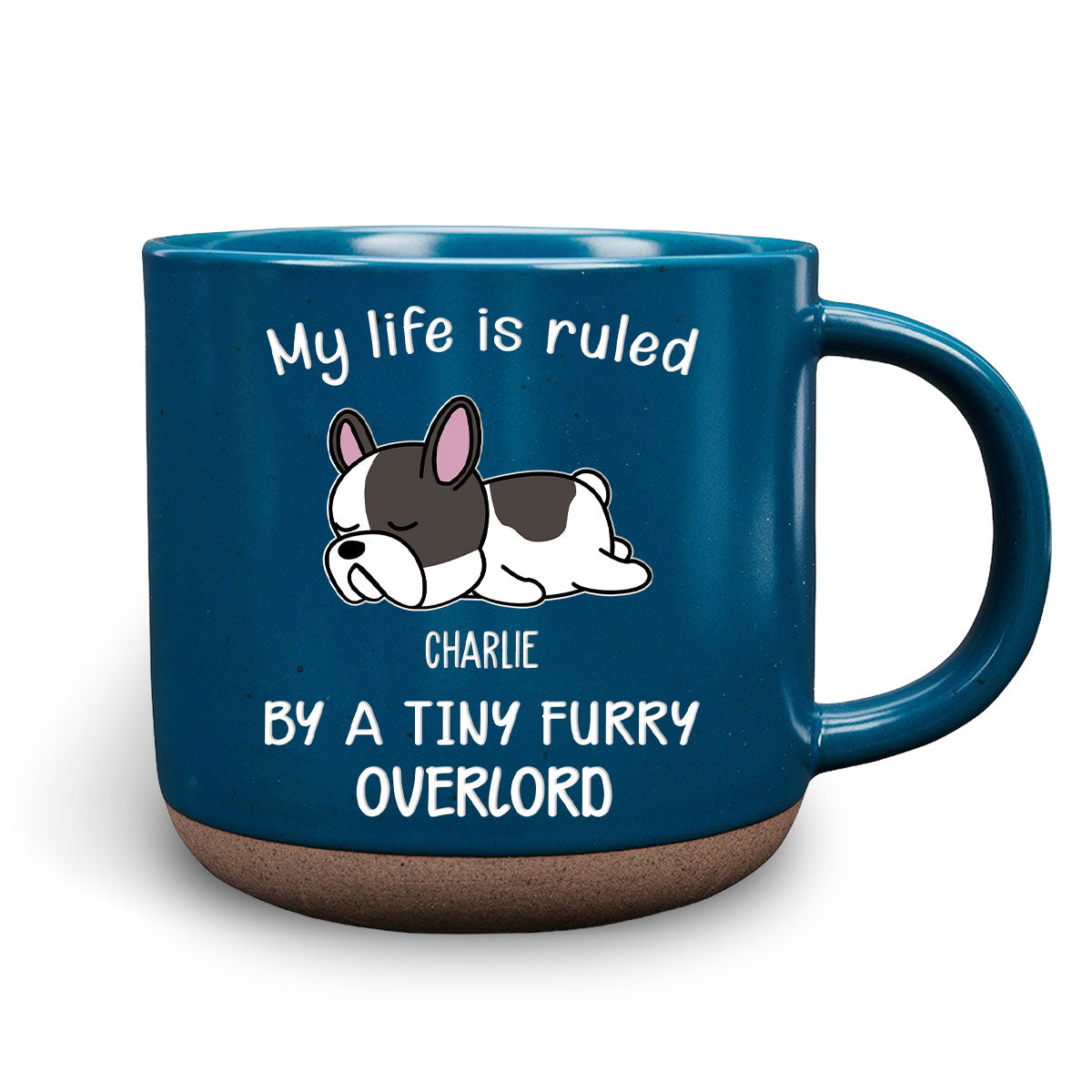 Ver Dog - Personalized Custom 11oz Dark Blue and White Ceramic Pottery Mug Ruled By Tiny Furry Overlords