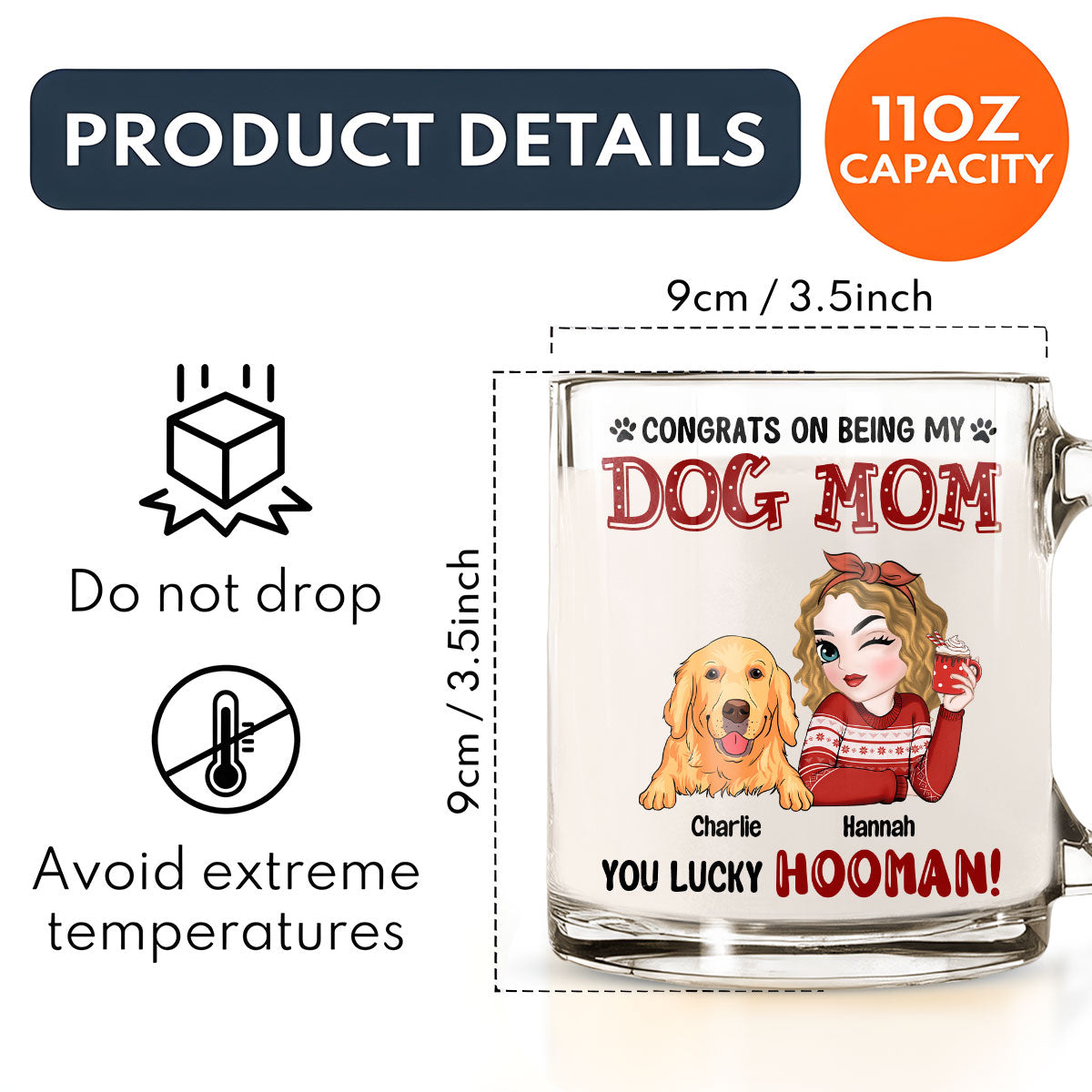 Unique Personalized Custom Glass Mug for Dog Moms and Dads - Congrats on Your Special Role