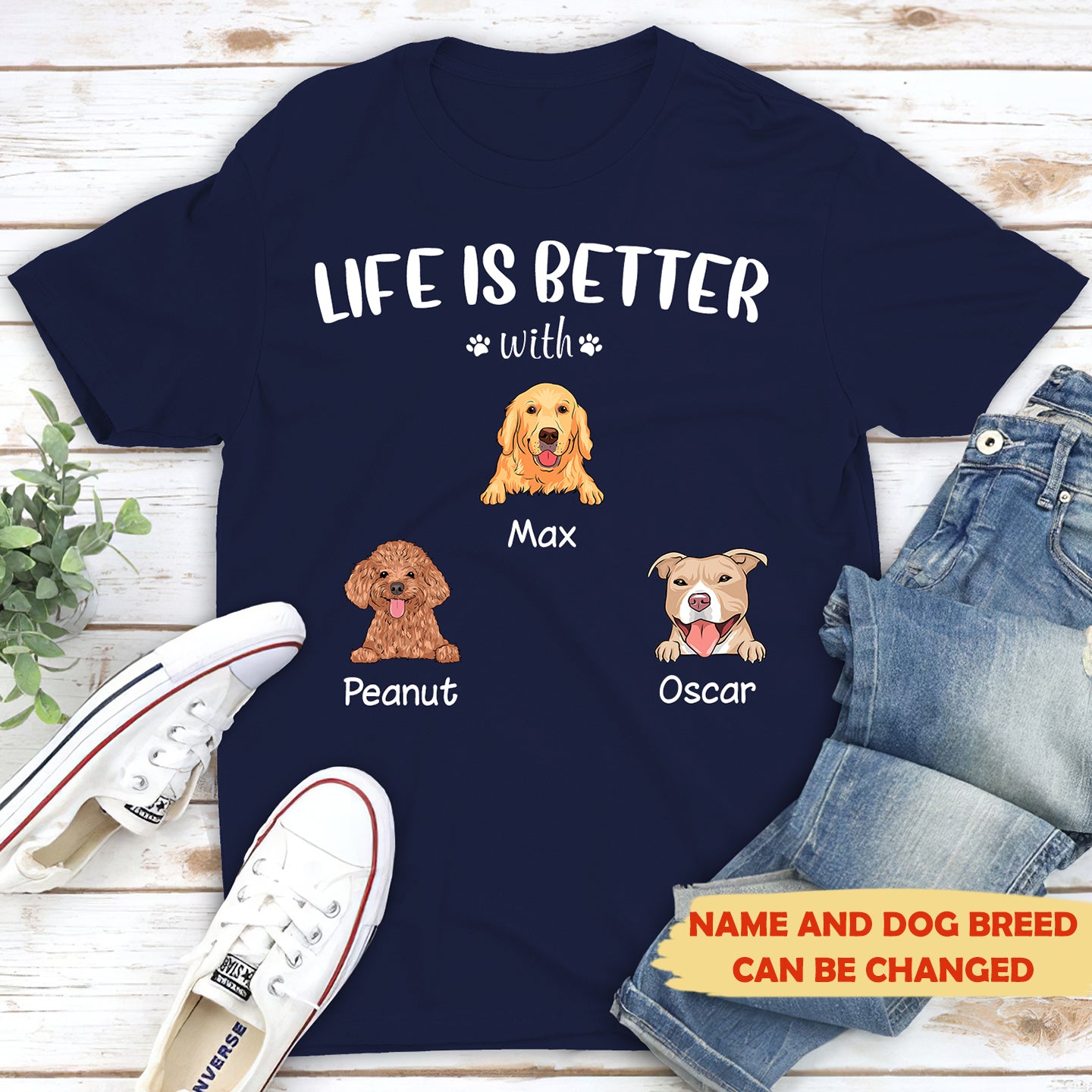 Life is better (White text) - Personalized Custom Unisex 5.3 oz Heavy Cotton T-shirt
