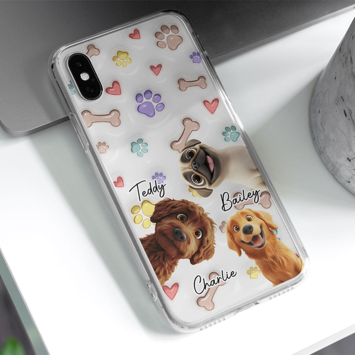 Adorable Baby Dogs - Personalized Custom 3D Inflated Effect Phone Case for Stylish Protection